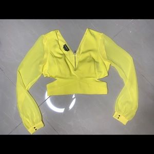BEBE Yellow Long Sleeve Cut Out Crop Top